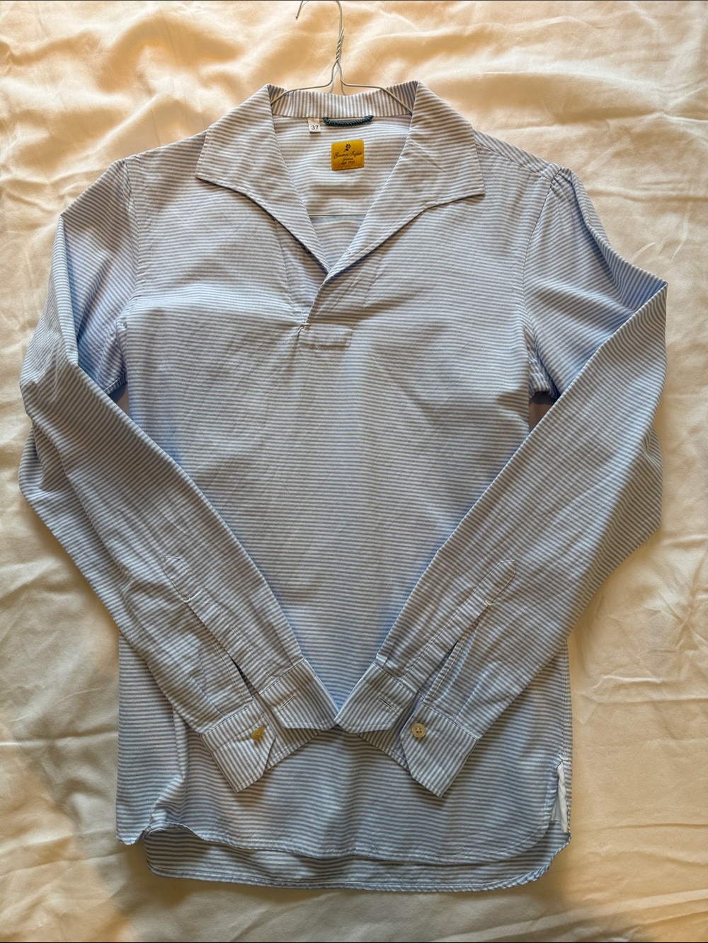 Light Blue Striped Long-Sleeve Men's Shirt
